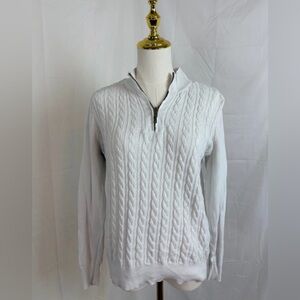 Karen Scott White Cable-Knit Quarter-Zip Sweater